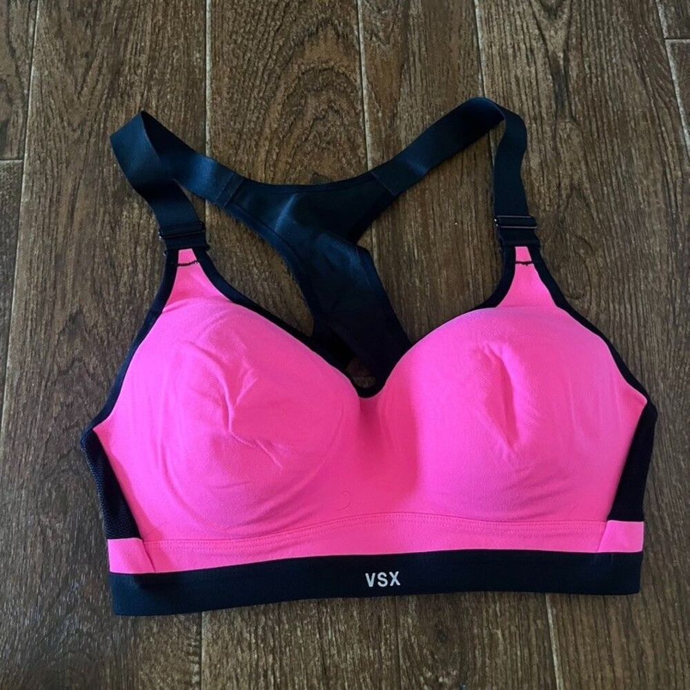 VSX Victorias Secret Sport Pink Black Racerback Sports Bra 34D Athletic